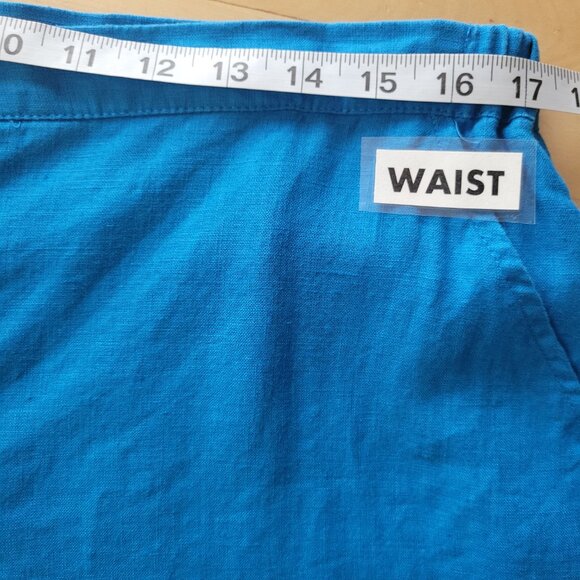 FLAX 100% Linen 2 Pc Tunic~Shorts Size MEDIUM Sapphire Blue Tab Adj Long Sleeves - Picture 12 of 15